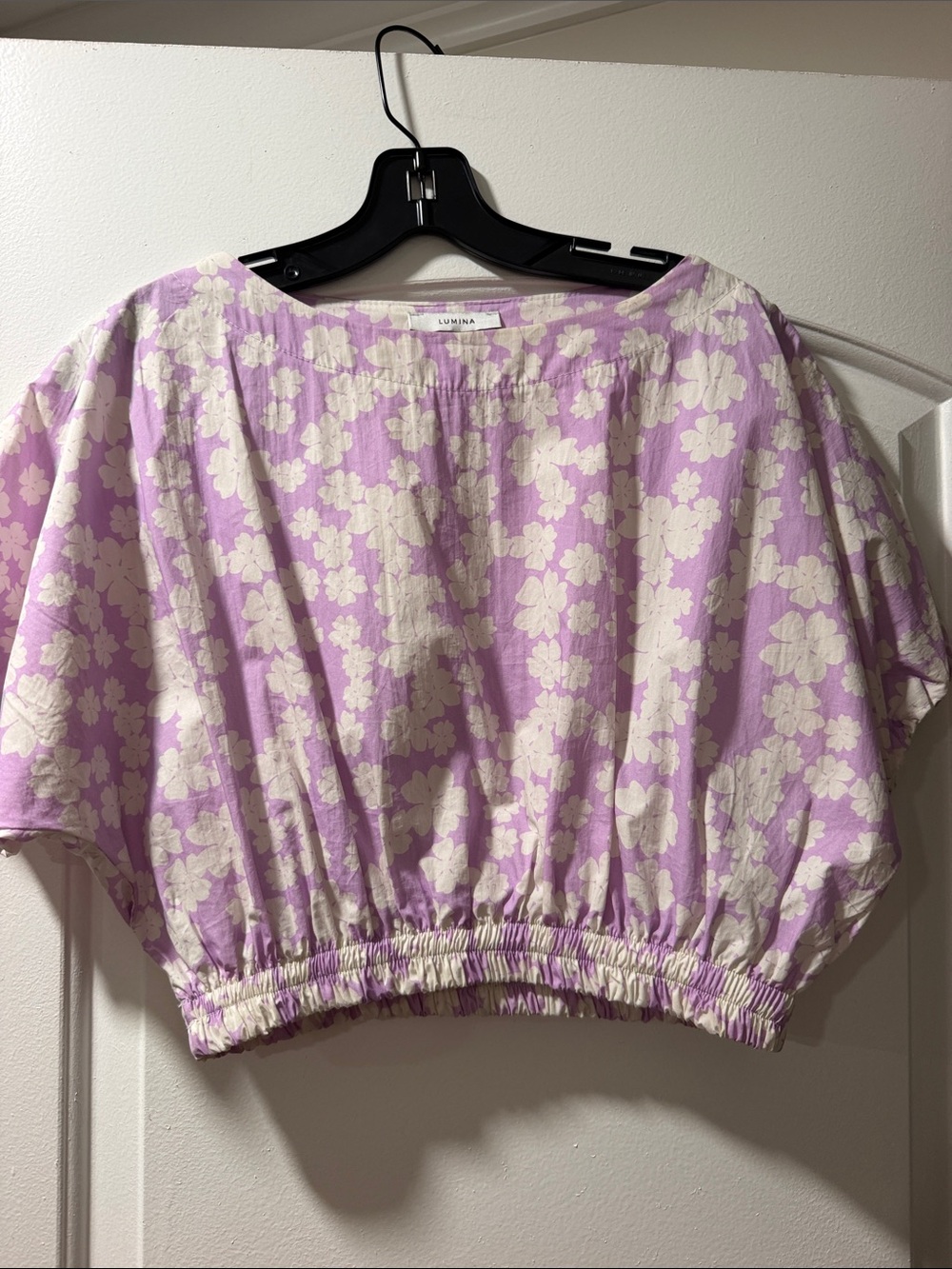 Lilac Floral Cropped Top with Elastic Hem